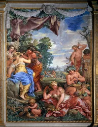 Alegoría de las cuatro edades, la Edad de Plata. Fresco de Pietro da Cortona, 1637, Sala del Poele, Galería Palatina, Palazzo Pitti, Florencia