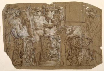 Sacrificio antiguo y el matrimonio de Perseo y Andrómeda, después de Polidoro da Caravaggio