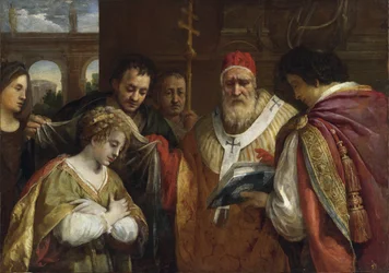 Santa Domitila recibiendo el velo del Papa Clemente I