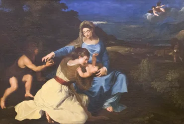 Virgen con el Niño y santos, c.1625, según Tiziano (óleo sobre lienzo)
