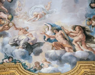 Cosme I representado como joven que recibe de Júpiter la corona de la inmortalidad, por Pietro da Cortona y Ciro Ferri, fresco