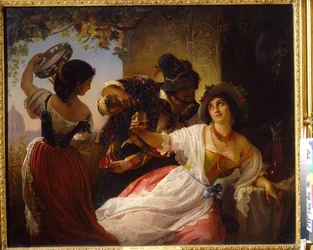 Fiesta de octubre en Roma (Italia) - Pintura de Pimen Nikitich Orlov (1812-1863), óleo sobre lienzo
