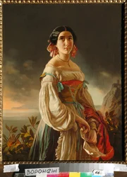 Retrato de la princesa Lina Gagarina (posteriormente condesa Muraviova). Pintura de Pimen Nikitich Orlov (1812-1863), óleo sobre lienzo