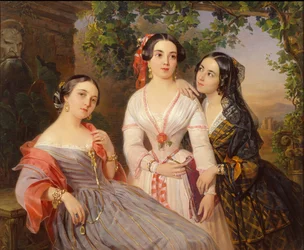 Retrato de las hermanas Condesa Elizaveta Salias De Tournemire, Sophia Sukhovo-Kobylina y Eudokia Petrovo-Solovovo, 1847