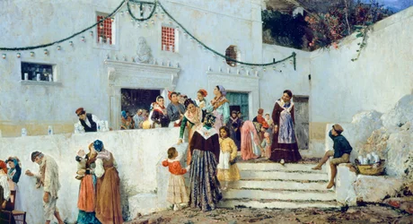 Día de fiesta, de Pio Joris (1843-1921), óleo sobre lienzo, 93x160 cm