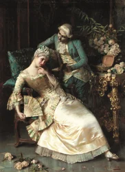 Solicitante con regalos (óleo sobre lienzo)