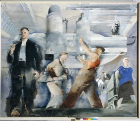 El montaje de un taller por Williams, Pyotr Vladimirovich (1902-1947). Óleo sobre lienzo