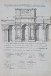 Arco de Claudio en Roma, dibujo, de Antigüedades Romanas, por Pirro Ligorio (1513-1583)