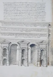 Porta Maggiore en Roma, dibujo, de Antigüedades Romanas, por Pirro Ligorio (1513-1583)