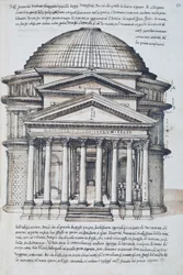 Vista del Panteón en Roma, dibujo del volumen XIII de XXX Libri delle Antichita (Libros de Antigüedades)