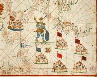 Reino de Francia, del atlas portolano compuesto de seis cartas, por Placido Caloiro y Francesco Oliva, Pergamino. 1646.