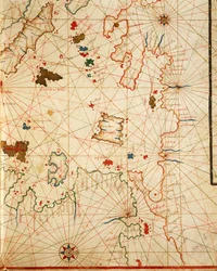 El Peloponeso, del atlas portolano que consta de seis cartas, por Placido Caloiro y Francesco Oliva, Pergamino. 1646.