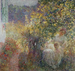 Madre e hijo en el jardín