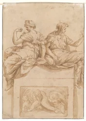 Estudio de un anciano sentado (anverso); Copia (de artista desconocido) según un estudio de Perino del Vaga para la Sala Paolina, Castel Sant