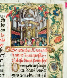 Coronación de la reina de Polonia, del Pontifical del obispo Erasmo Ciołek, c. 1510