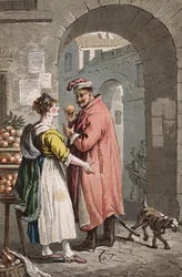Vendedora de naranjas en Varsovia, c.1810 (grabado en color)