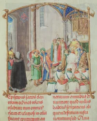 Ordenación sacerdotal, del Pontifical del obispo Erasmus Ciołek, hacia 1510