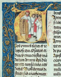 Ordenación sacerdotal de seminaristas, del Pontifical del obispo Erasmus Ciołek, hacia 1510