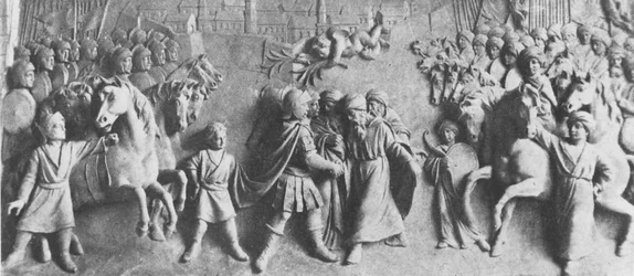 Relieve de Juan III Sobieski recibe la rendición de las tropas turcas, después de la victoria en la Batalla de Viena (mármol)