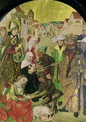 San Estanislao (1030-79) observando el castigo de esposas infieles por orden del rey Boleslao II (1039-81) panel del retablo de San Estanislao