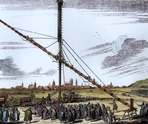 El Gran Telescopio Astronómico de Johannes Hevelius (1611-1687) ilustración de Machina Coelestis por Hevelius, Gdansk, publicado en 1670