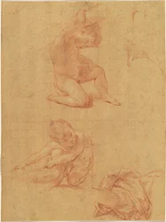 Dos niños desnudos levantando un garrote