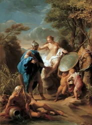 Venus presenta a Eneas una armadura forjada por Vulcano