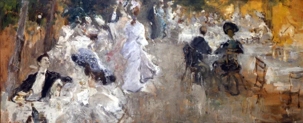 Restaurante al aire libre. Pintura de Pompeo Mariani.