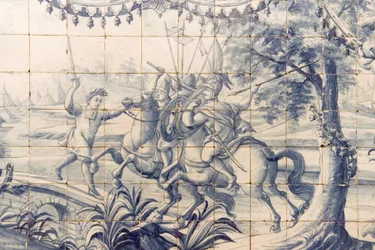 Alejandro (356-323 a.C.) luchando contra los persas, c.1745 (cerámica)