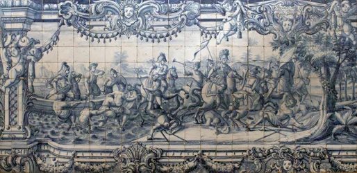 Alejandro Magno (356-323 a. C.) luchando contra los persas - panel de azulejos de Lisboa, ca. 1745 - Museo Nacional del Azulejo, Lisboa (Portugal)