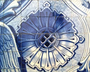 Detalle de un panel decorativo que representa la Anunciación, Lamego, Portugal. 1738