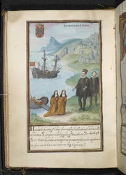 Ilustración de una historia de las peregrinaciones de las monjas de Syon, recopilada en Lisboa a principios del siglo XVII