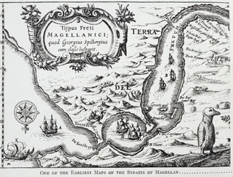 Uno de los primeros mapas del Estrecho de Magallanes, de 