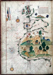 Portulano de la costa oeste de África con las Islas Canarias. Mapa geográfico del portugués Luis Lazare (siglo XVI)