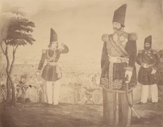 [Una revista persa en una pintura que una vez perteneció a Ardeshir Mirza, tío del rey], 1840s-60s