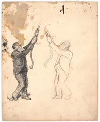 Dos estudios de un campanero y estudios detallados de su pie y parte posterior de la cabeza