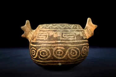 Cerámica globular con decoración zoomorfa / Arte precolombino (terracota)