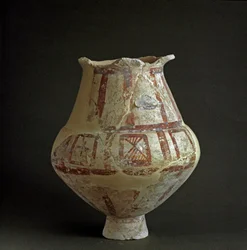 Civilización etrusca: vaso de terracota de la necrópolis de Mattonara (Civitavecchia), Lacio. Siglo VII-VI a.C. Roma, Museo Nacional Prehistórico Etnográfico Luigi Pigorini