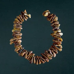 Prehistoria, Edad de Piedra: collar de huesos de la cueva de Polesine, Véneto. Roma, Museo Nacional Prehistórico Etnográfico Luigi Pigorini