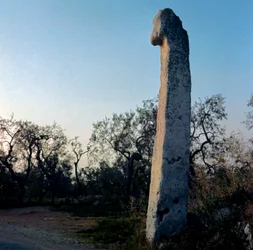 Prehistoria: El monje. Menhir del neolítico (6000-3000 a.C.). Edad de Piedra. Altura de piedra 370 cm. Modugno, Puglia, Provincia de Bari, Italia