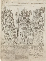 Rey Arturo, Carlomagno y Godofredo de Boulogne