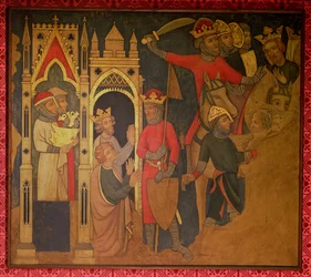 Cautiverio del rey Joaquín de Israel, reconstrucción de una pintura mural originalmente en la Cámara Pintada del Palacio de Westminster