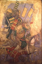 La Historia de Antíoco, reconstrucción de un muro un cuadro originalmente en la Cámara Pintada del Palacio de Westminster