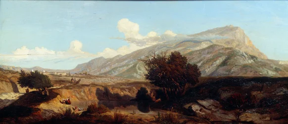 Vista de la montaña sagrada Paisaje victorioso de maquis en el Sur. Pintura de Prosper Joseph Gresy (1804-1874) Siglo XIX Aix en Provence, Museo Granet