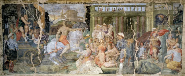 Historias del Papa Silvestre y el Emperador Constantino, fresco, salón, Palazzina della Viola, Bolonia, Italia
