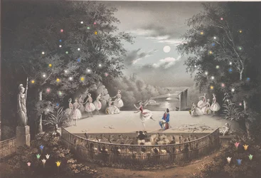 El ballet Naiad y el Pescador de C. Pugni en el pabellón Rosa, en el Parque Peterhof, 1851