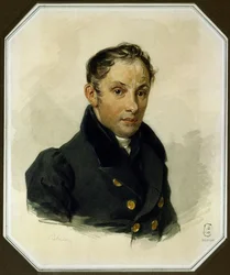 Retrato del poeta Vasily Zhukovsky (1783-1852) (Vasily Zhukovsky) - Obra de Pyotr Fyodorovich Sokolov (1791-1848) acuarela sobre papel (17x14 cm), hacia 1820 - Museo Conmemorativo A. Pushkin, San Petersburgo (Rusia)