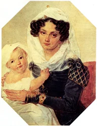 Retrato de la condesa Maria N. Volkonskaya 1805-1863 con su hijo Nikolay, 1826
