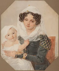 Retrato de la Condesa Maria Nikolayevna Volkonskaya 1805-1863 con su hijo Nikolay, 1826