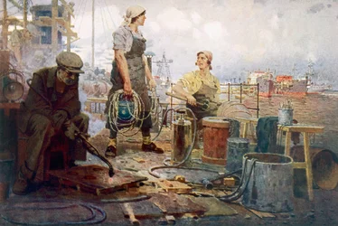 El Astillero Rojo de Sormovo, c.1920 (litografía en color)